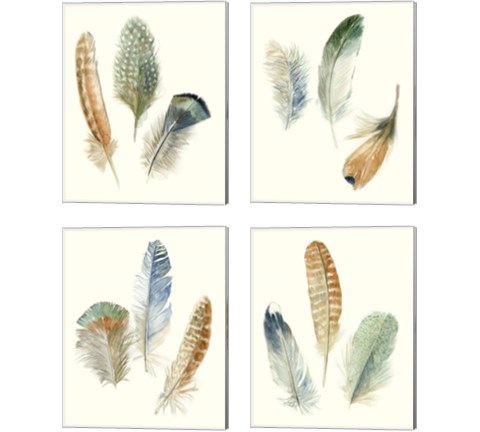 Watercolor Feathers 4 Piece Canvas Print Set by Megan Meagher