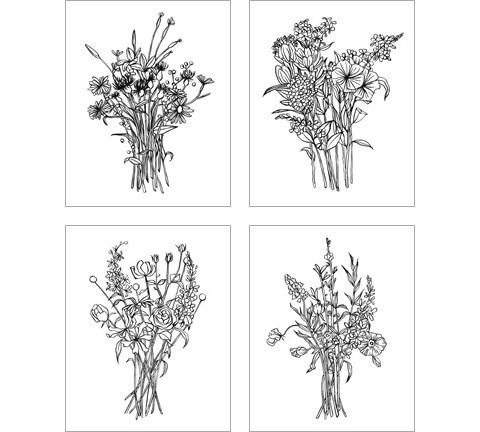 Black & White Bouquet 4 Piece Art Print Set by Emma Scarvey