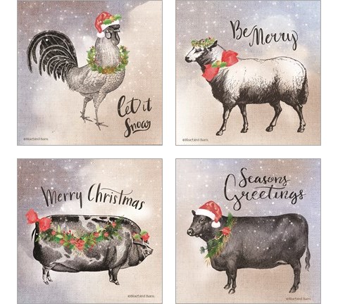 Vintage Christmas Be Merry  4 Piece Art Print Set by Bluebird Barn