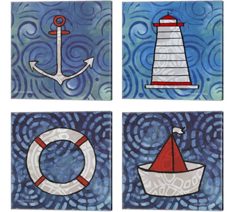 Whimsy Coastal 4 Piece Canvas Print Set by Bluebird Barn