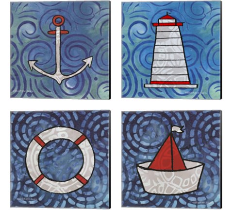Whimsy Coastal 4 Piece Canvas Print Set by Bluebird Barn