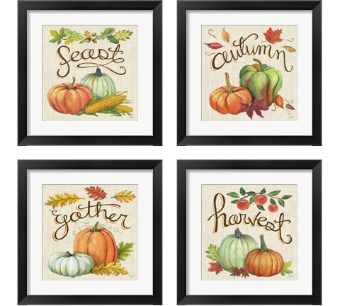Autumn Harvest Linen 4 Piece Framed Art Print Set by Mary Urban