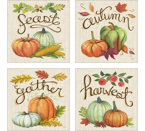 Autumn Harvest Linen 4 Piece Art Print Set by Mary Urban