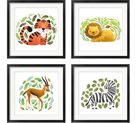 Safari Cuties  4 Piece Framed Art Print Set by Noonday Design