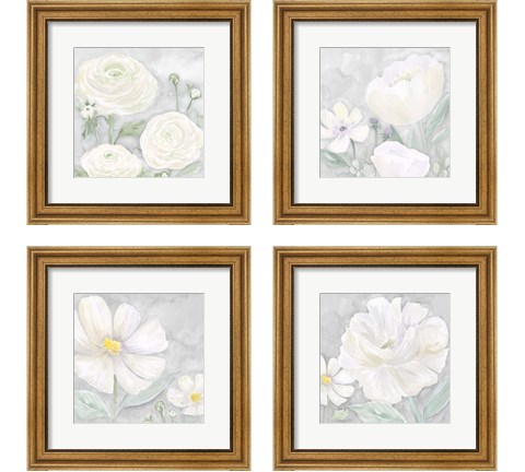 Peaceful Repose Floral on Gray  4 Piece Framed Art Print Set by Tara Reed