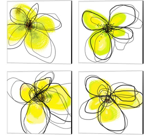 Yellow Petals Four 4 Piece Canvas Print Set by Jan Weiss