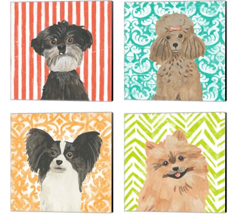 Parlor Pooches 4 Piece Canvas Print Set by June Erica Vess