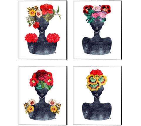 Flower Crown Silhouette 4 Piece Canvas Print Set by Tabitha Brown