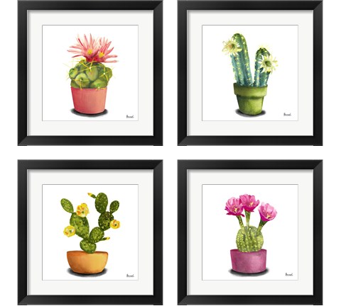 Cactus Flowers 4 Piece Framed Art Print Set by Bannarot
