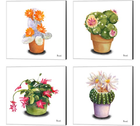 Cactus Flowers 4 Piece Canvas Print Set by Bannarot