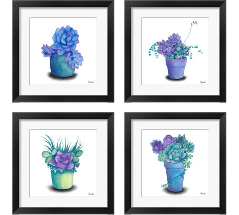Turquoise Succulents 4 Piece Framed Art Print Set by Bannarot