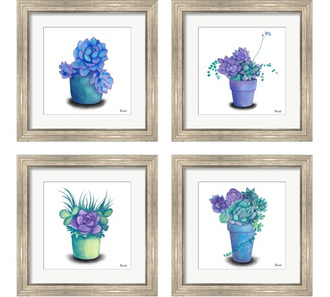 Turquoise Succulents 4 Piece Framed Art Print Set by Bannarot