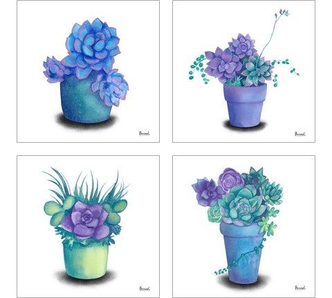 Turquoise Succulents 4 Piece Art Print Set by Bannarot