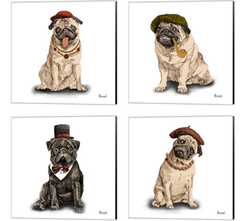 Pugs in Hats 4 Piece Canvas Print Set by Bannarot