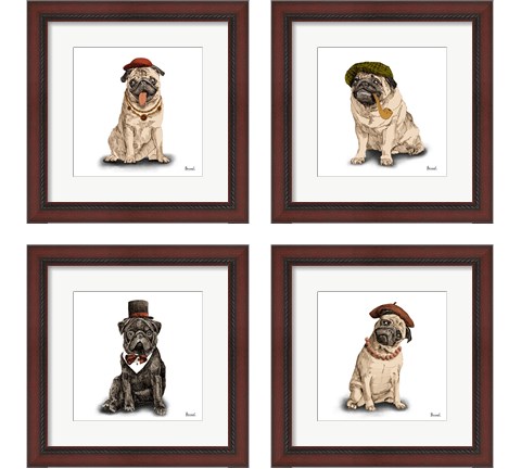 Pugs in Hats 4 Piece Framed Art Print Set by Bannarot