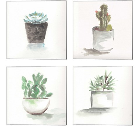 Watercolor Cactus Still Life 4 Piece Canvas Print Set by Marcy Chapman