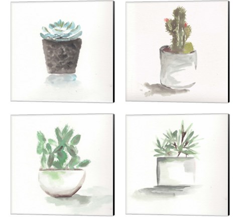 Watercolor Cactus Still Life 4 Piece Canvas Print Set by Marcy Chapman