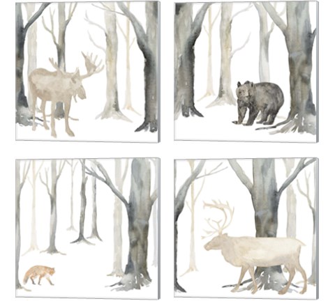 Winter Forest Animal 4 Piece Canvas Print Set by Tara Reed