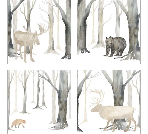 Winter Forest Animal 4 Piece Art Print Set by Tara Reed