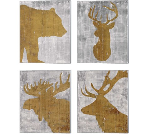 Rustic Lodge Animals on Grey 4 Piece Canvas Print Set by Marie-Elaine Cusson