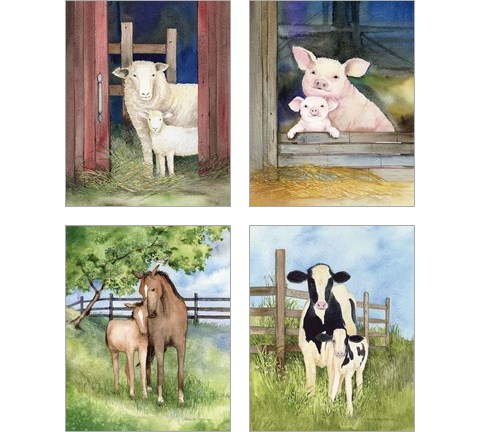 Farm Family Cows & Animals 4 Piece Art Print Set by Kathleen Parr McKenna