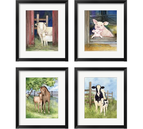 Farm Family Cows & Animals 4 Piece Framed Art Print Set by Kathleen Parr McKenna