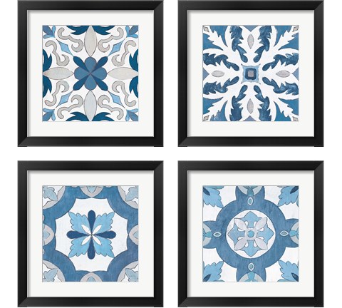 Gypsy Wall Tile Blue Gray 4 Piece Framed Art Print Set by Silvia Vassileva