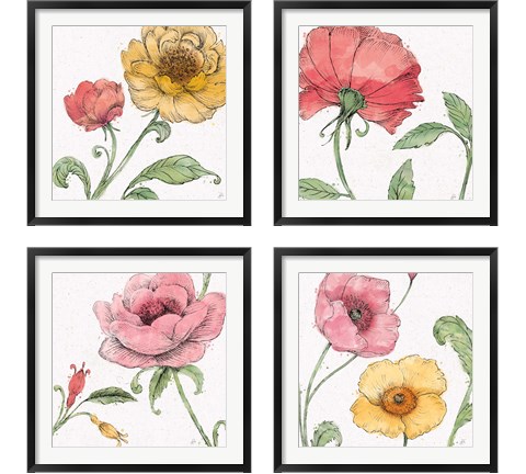 Blossom Sketches Color 4 Piece Framed Art Print Set by Daphne Brissonnet