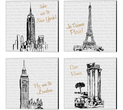 Travel Pack 4 Piece Canvas Print Set by Nick Biscardi