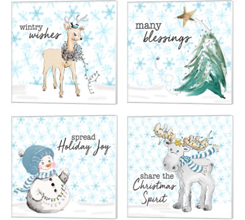 Blue Whimsical Christmas 4 Piece Canvas Print Set by Patricia Pinto