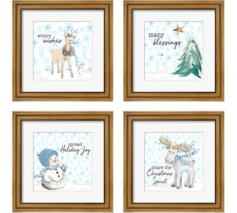Blue Whimsical Christmas 4 Piece Framed Art Print Set by Patricia Pinto