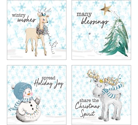 Blue Whimsical Christmas 4 Piece Art Print Set by Patricia Pinto