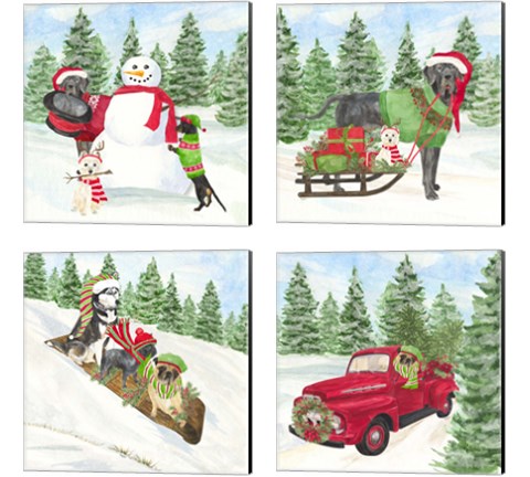 Dog Days of Christmas 4 Piece Canvas Print Set by Tara Reed