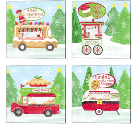 Food Cart Christmas 4 Piece Canvas Print Set by Tara Reed