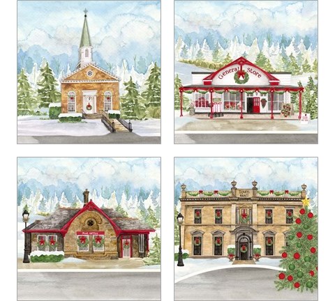 Christmas Village 4 Piece Art Print Set by Tara Reed