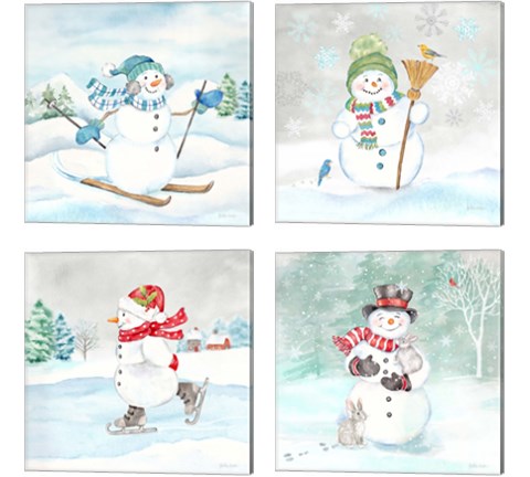 Let it Snow Blue Snowman 4 Piece Canvas Print Set by Cynthia Coulter