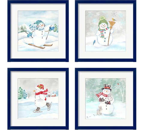 Let it Snow Blue Snowman 4 Piece Framed Art Print Set by Cynthia Coulter