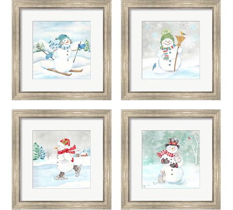 Let it Snow Blue Snowman 4 Piece Framed Art Print Set by Cynthia Coulter
