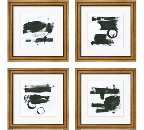 Gold and Black Elements 4 Piece Framed Art Print Set by Mike Schick