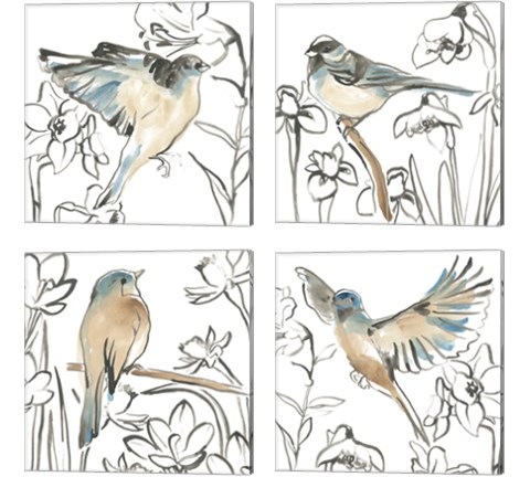Songbird Meadow 4 Piece Canvas Print Set by June Erica Vess