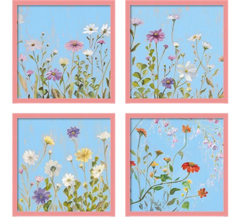 Wild Flowers on Cerulean 4 Piece Framed Art Print Set by Sandra Iafrate