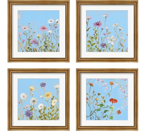 Wild Flowers on Cerulean 4 Piece Framed Art Print Set by Sandra Iafrate