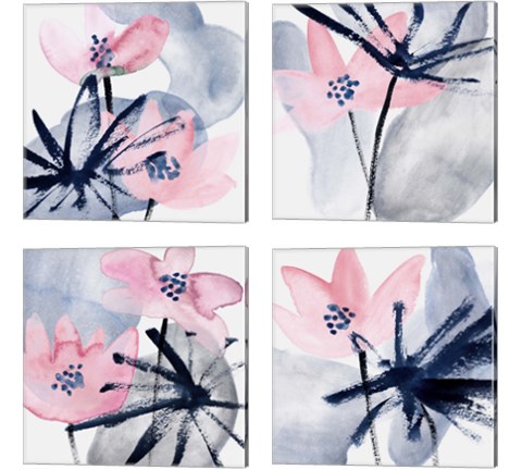 Pink Water Lilies 4 Piece Canvas Print Set by Melissa Wang