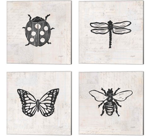 Insect Stamp BW 4 Piece Canvas Print Set by Courtney Prahl