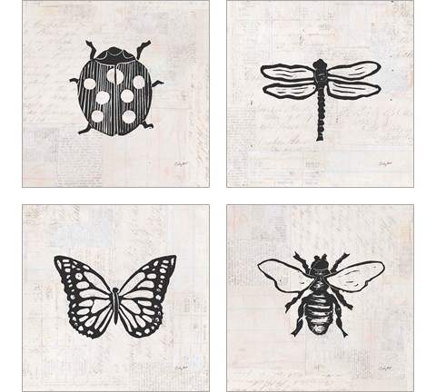 Insect Stamp BW 4 Piece Art Print Set by Courtney Prahl