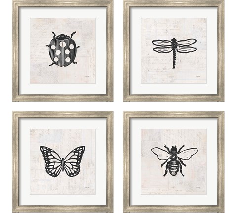 Insect Stamp BW 4 Piece Framed Art Print Set by Courtney Prahl