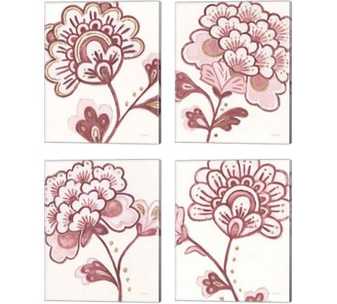Flora Chinoiserie Pink 4 Piece Canvas Print Set by Emily Adams