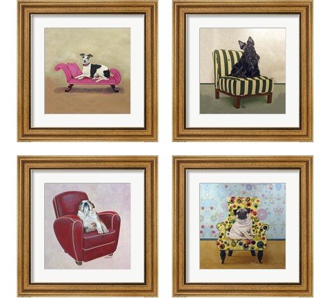 Dogs on Chairs 4 Piece Framed Art Print Set by Carol Dillon