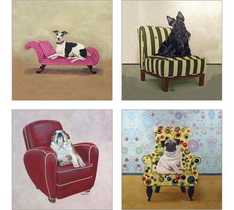 Dogs on Chairs 4 Piece Art Print Set by Carol Dillon