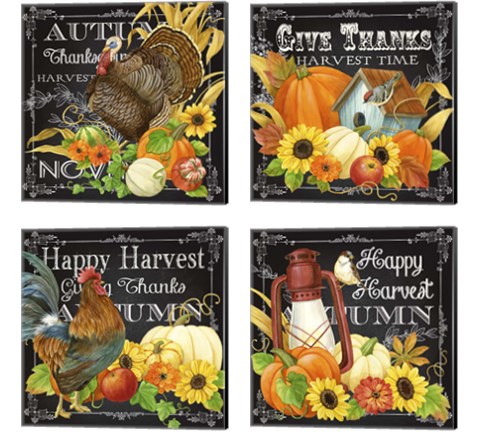 Harvest Greetings 4 Piece Canvas Print Set by Jane Maday